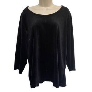 NWT Quacker Factory Black Sequin Velour 3/4 Sleeve Knit Top Sz XL